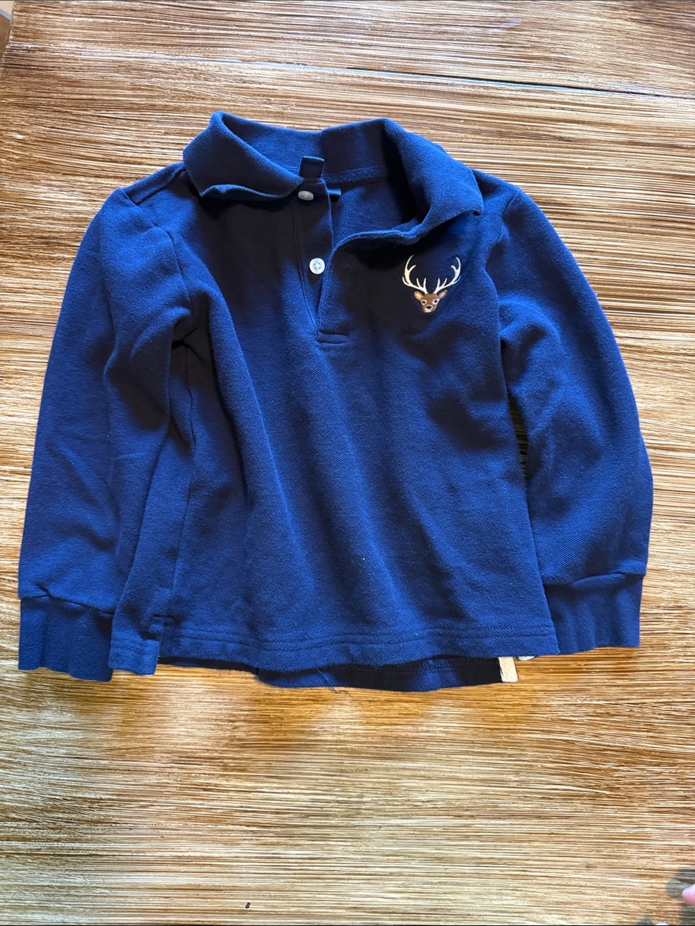 Janie & Jack Navy Long-Sleeve Polo Top with Deer Embroidery - Kids